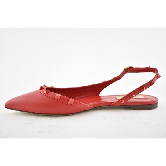 Valentino Rockstud Red Tonal Stud Pointed Slingback Ballet Ballerina Flat 36.5 - Picture 9 of 12